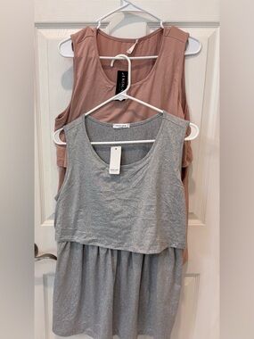 Ekouaer Gray And Mauve Layered Tank Tops